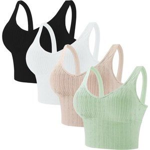 4Pieces Comfy Cami Bra for Women CropTop Yoga Bralette Longline Padded LoungeBra